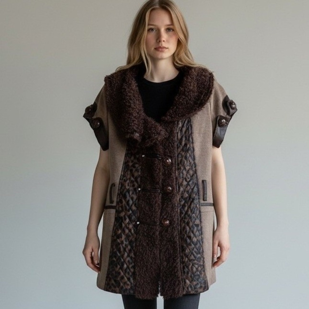 Indie Sleeze toggle fur Cheetah cardigan Women's Size 6 Penny Lane short sleeve